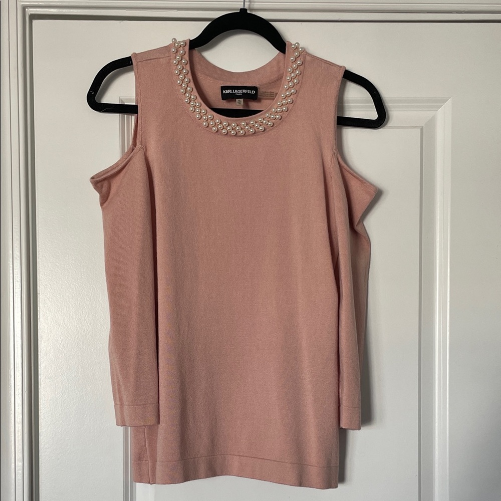 Karl Lagerfeld Pink Sweater with Pearl Detail